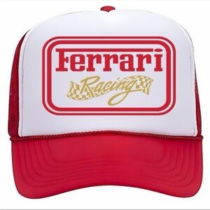 Vintage Style Ferrari Racing Trucker Hat Red White Snapback F1 Graphic Cap